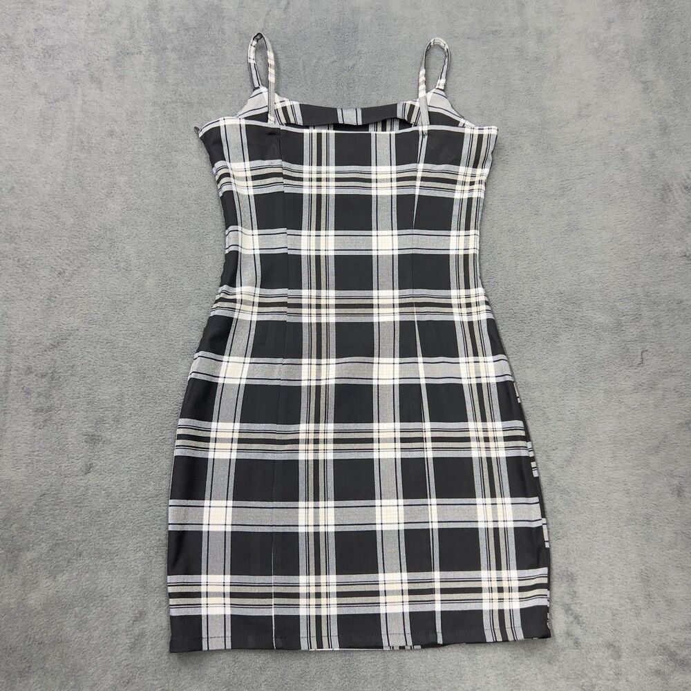H&M Divided Womens Plaid Mini Dress XS Black White Bodycon Spaghetti Strap - Picture 3 of 9